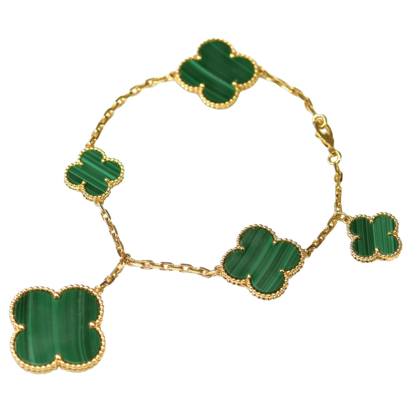 [Regalia jewelry]MAGIC CLOVER MALACHITE GOLD BRACELET 5 MOTIFS