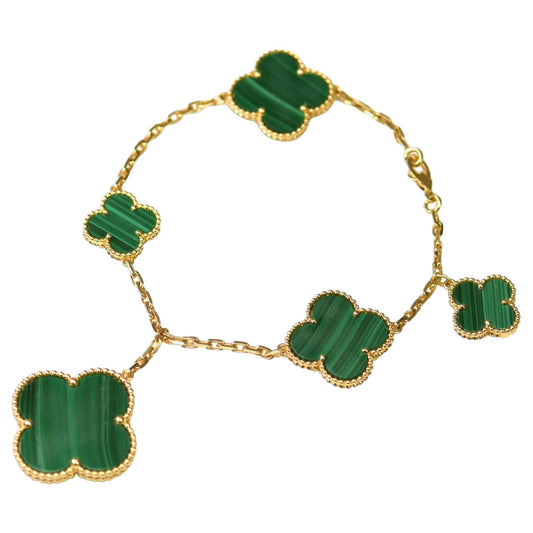 [Regalia jewelry]MAGIC CLOVER MALACHITE GOLD BRACELET 5 MOTIFS