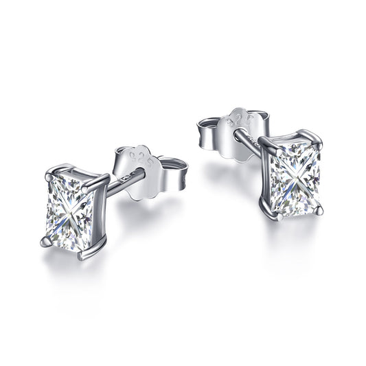 [Regalia jewelry]Stylish Shiny Rectangular Center Stone Stud Earrings