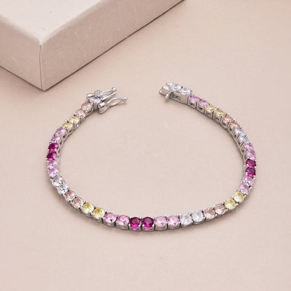[Regalia jewelry]Radiant Colorful Round Cut Tennis Bracelet