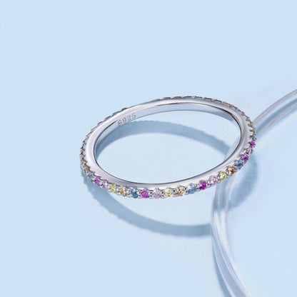 [Regalia jewelry]Ornate Colorful Round Cut Tennis Ring