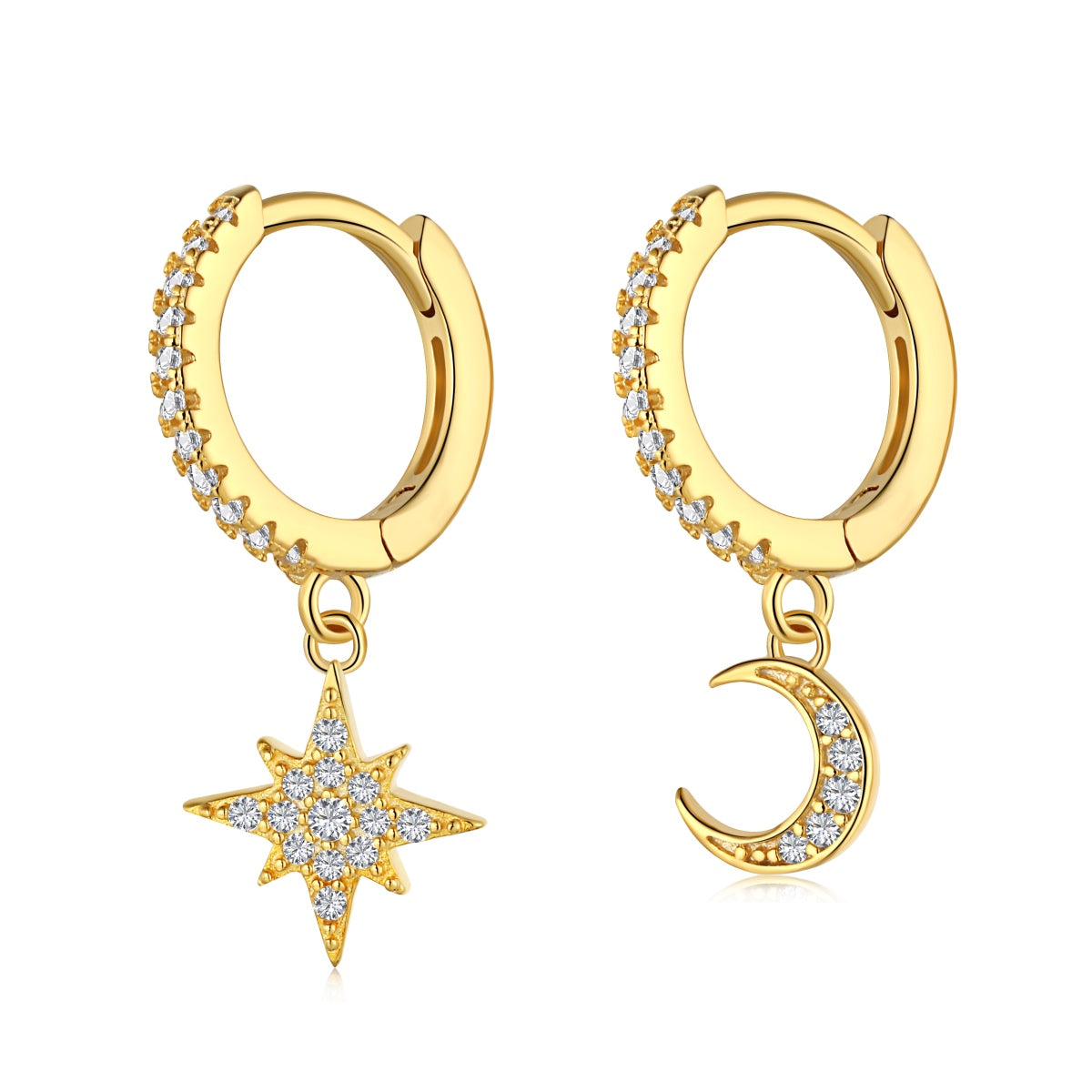 [Regalia jewelry]Star and Moon Asymmetric Earrings