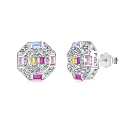 [Regalia jewelry]Ornate Colorful Octagon Shape Daily Earrings