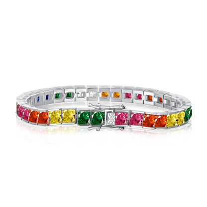 [Regalia jewelry]Radiant Colorful Princess Cut Tennis Bracelet