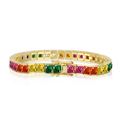 [Regalia jewelry]Radiant Colorful Princess Cut Tennis Bracelet
