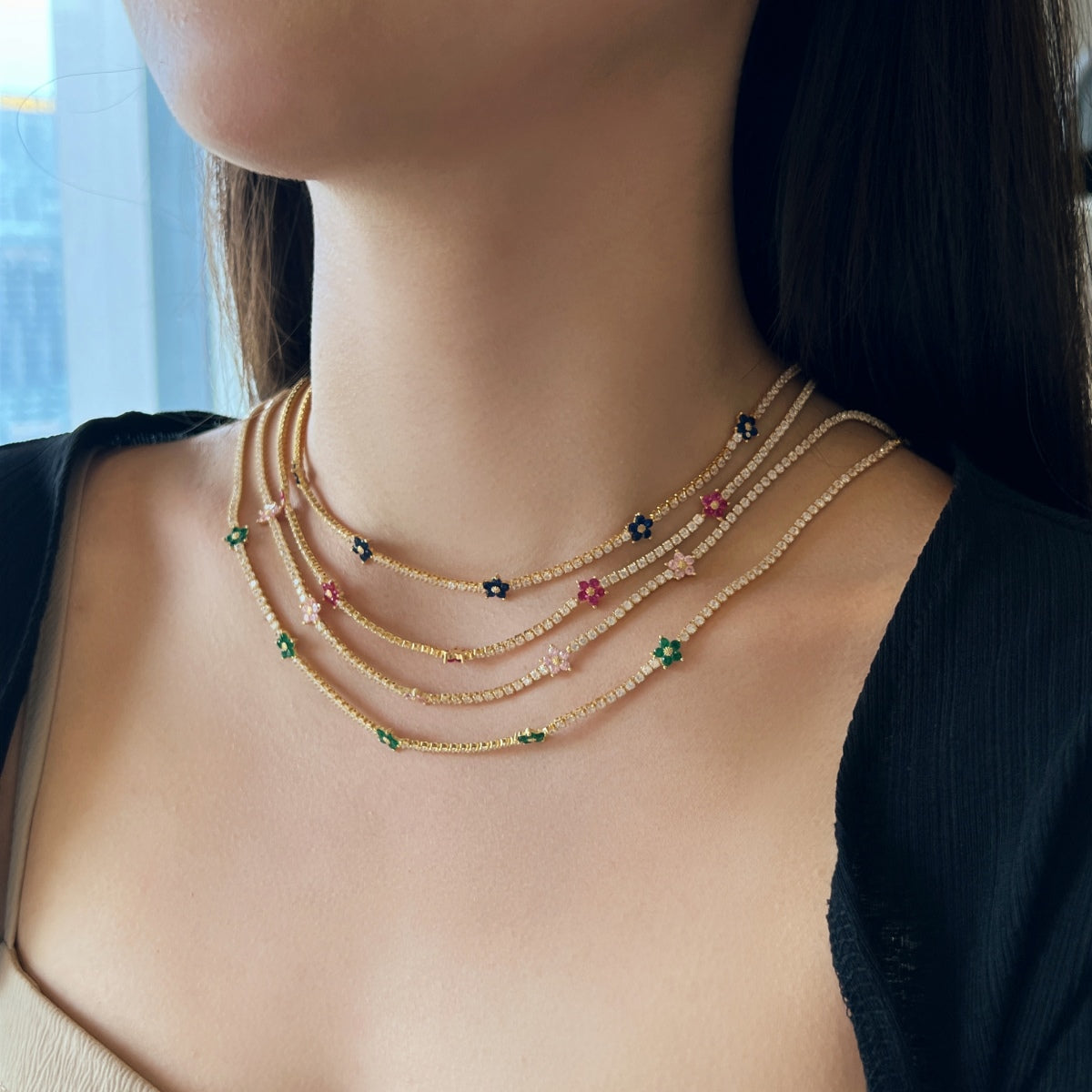 [Regalia jewelry]Luxurious Colorful Flower Tennis Necklace