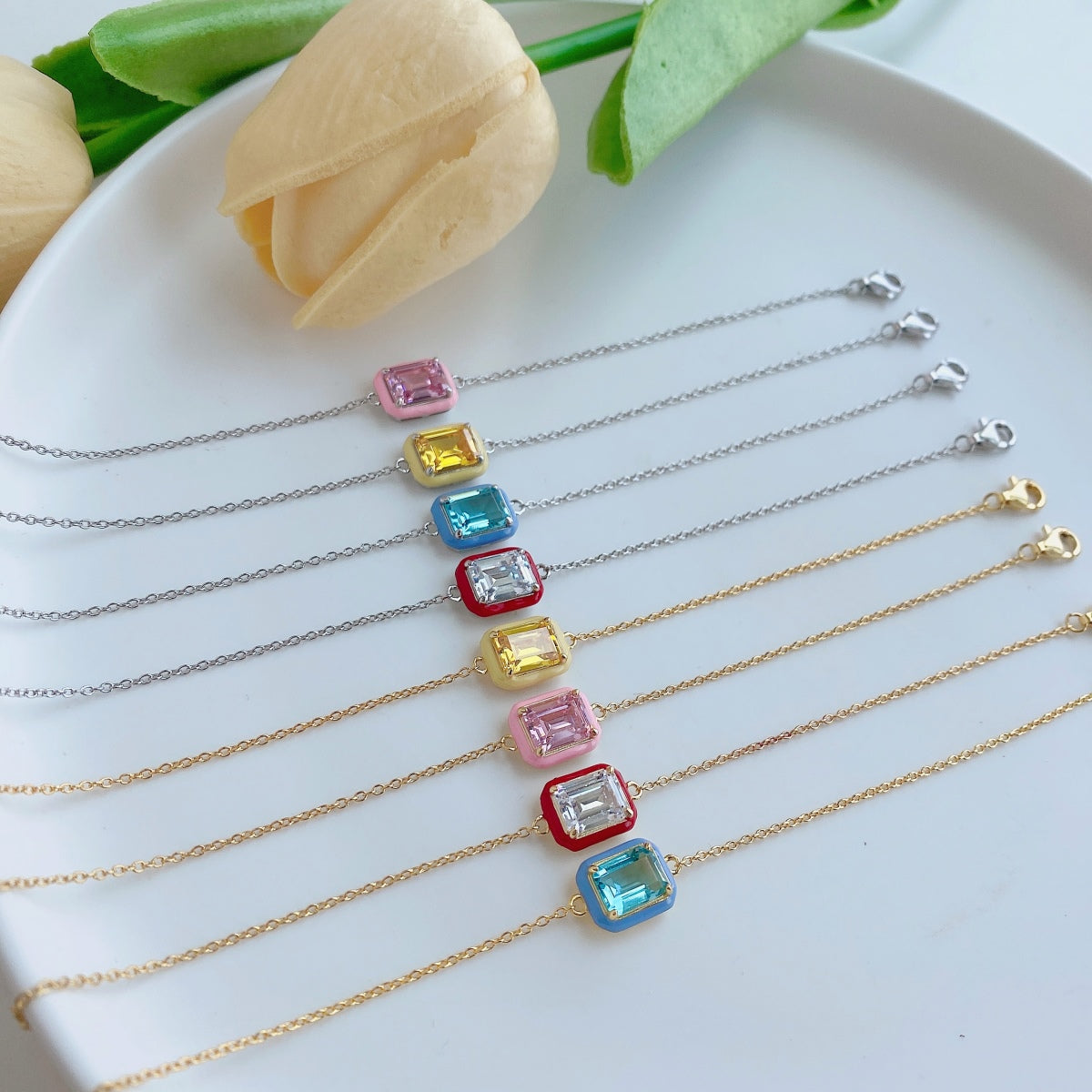 [Regalia jewelry]2.0 Carat Sparkling Colorful Emerald Cut Daily Bracelet