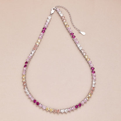 [Regalia jewelry]Sparkling Colorful Full Heart Tennis Necklace
