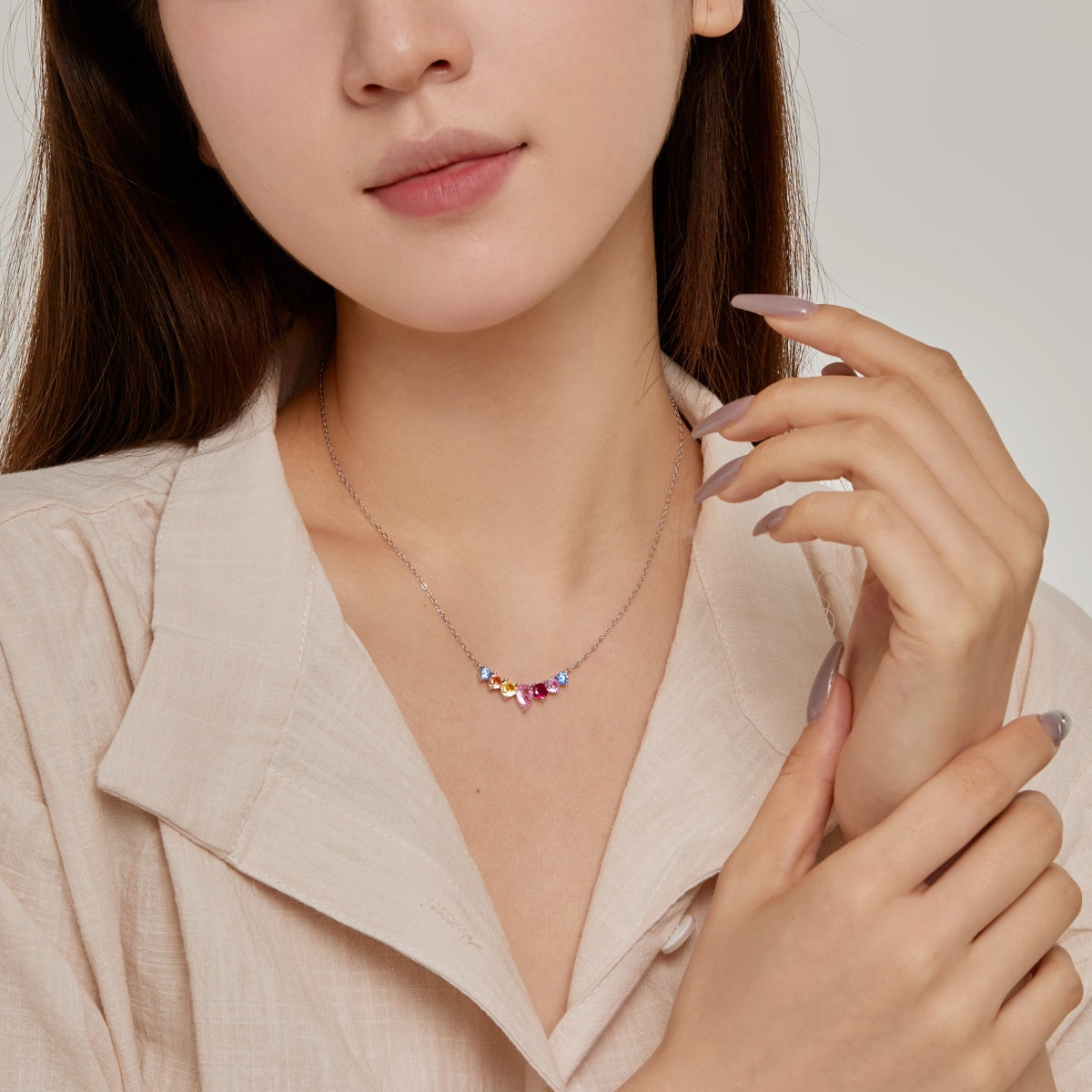 [Regalia jewelry]Dainty Colorful Heart Necklace