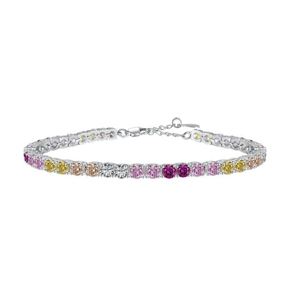[Regalia jewelry]Radiant Colorful Round Cut Tennis Bracelet