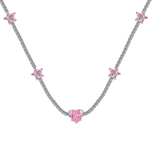[Regalia jewelry]Dazzling Pink Heart Flower Necklace