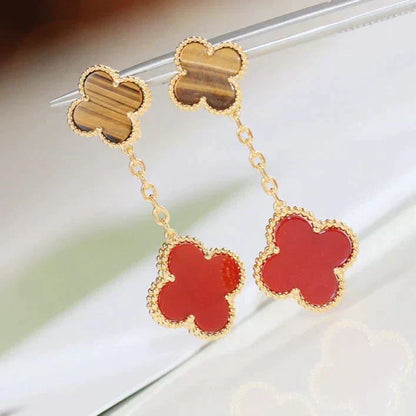 [Regalia jewelry]CLOVER  2 MOTIF  TIGER EYE CARNELIAN EARRINGS