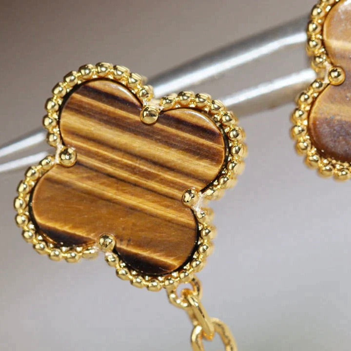 [Regalia jewelry]CLOVER  2 MOTIF  TIGER EYE CARNELIAN EARRINGS