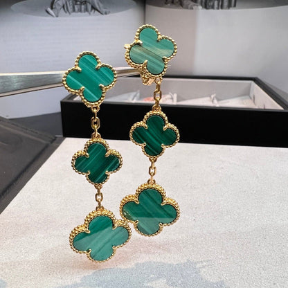 [Regalia jewelry]CLOVER MALACHITE 3 MOTIFS GOLD
