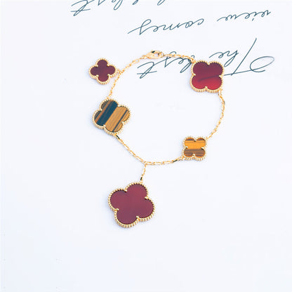 [Regalia jewelry]CLOVER BRACELET 5 MOTIFS CARNELIAN TIGER EYE