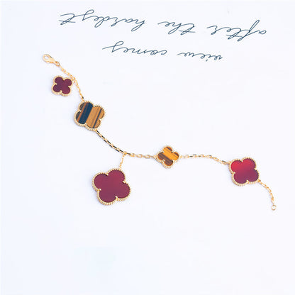 [Regalia jewelry]CLOVER BRACELET 5 MOTIFS CARNELIAN TIGER EYE