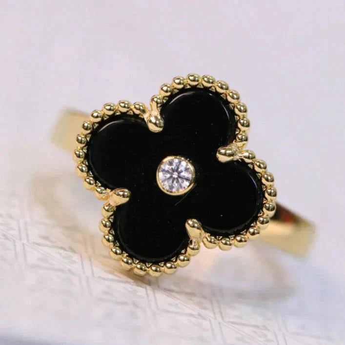 [Regalia jewelry]CLOVER ONYX RING GOLD DIAMOND
