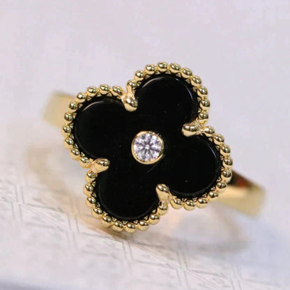 [Regalia jewelry]CLOVER ONYX RING GOLD DIAMOND