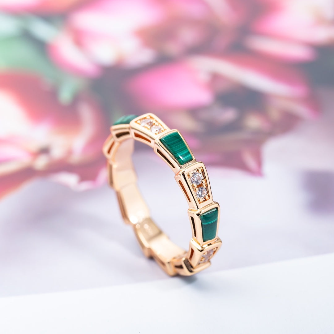 [Regalia jewelry]SERPENTI RING PINK GOLD MALACHITE DIAMOND 3MM