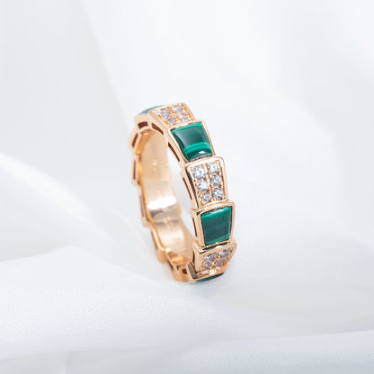 [Regalia jewelry]SERPENTI RING PINK GOLD MALACHITE DIAMOND PAVED 4MM