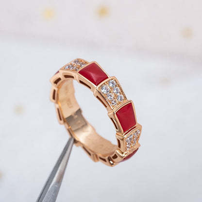 [Regalia jewelry]SERPENTI RING PINK GOLD CARNELIAN DIAMOND PAVED 4MM