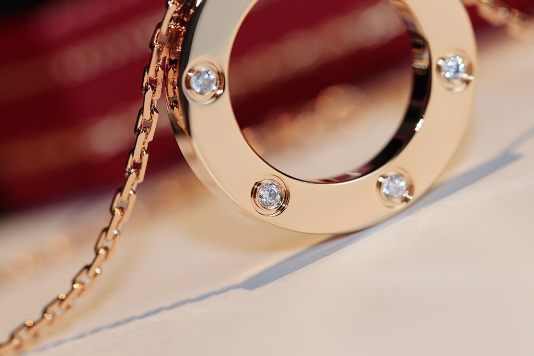 [Regalia jewelry]LOVE NECKLACE 16MM 6 DIAMONDS PINK GOLD