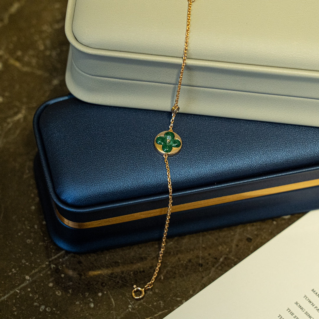 [Regalia jewelry]SUN MALACHITE 1 DIAMOND PINK GOLD BRACELET