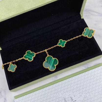 [Regalia jewelry]MAGIC CLOVER MALACHITE GOLD BRACELET 5 MOTIFS
