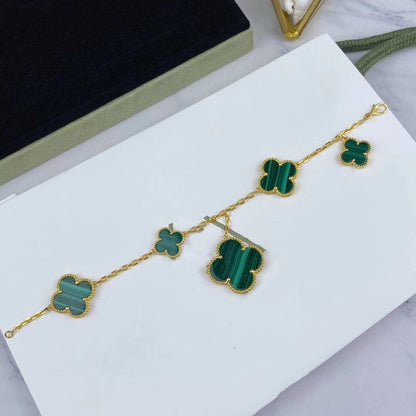 [Regalia jewelry]MAGIC CLOVER MALACHITE GOLD BRACELET 5 MOTIFS