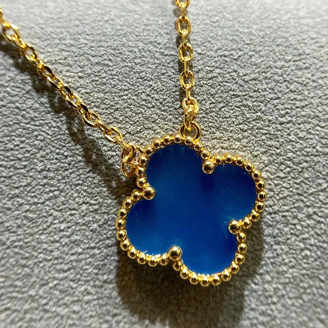 [Regalia jewelry]CLOVER 15MM BLUE AGATE NECKLACE