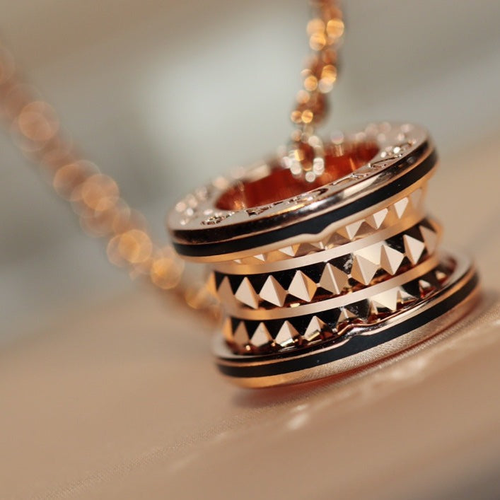 [Regalia jewelry]ZERO 1 ROCK PEDANT PINK GOLD BLACK NECKLACE