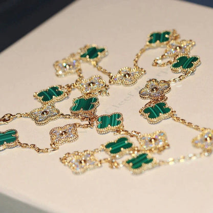 [Regalia jewelry]CLOVER 20 MOTIFS MALACHITE DIAMOND NECKLACE