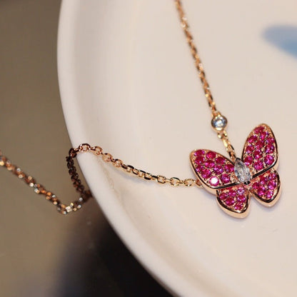 [Regalia jewelry]BUTTERFLY RED DIAMOND ROSE GOLD NECKLACE