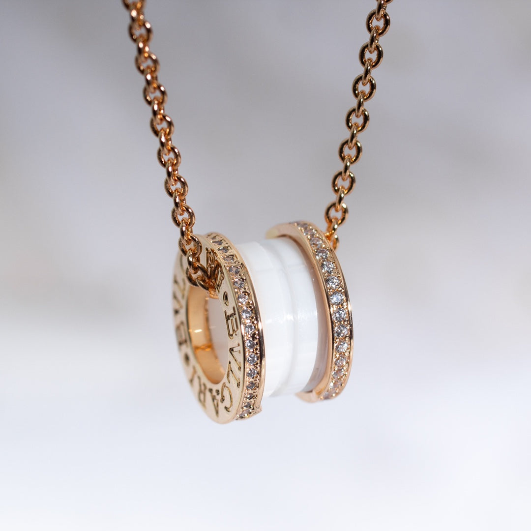 [Regalia jewelry]ZERO 1 WHITE CERAMIC PINK GOLD DIAMOND NECKLACE