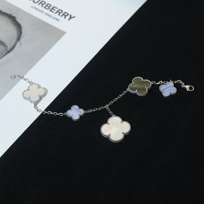 [Regalia jewelry]CLOVER BRACELET 5 MOTIFS MOP CHALCEDONY SILVER