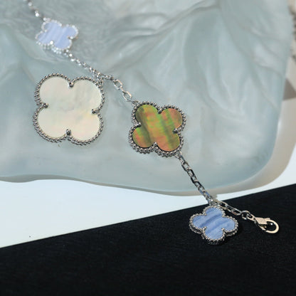 [Regalia jewelry]CLOVER BRACELET 5 MOTIFS MOP CHALCEDONY SILVER