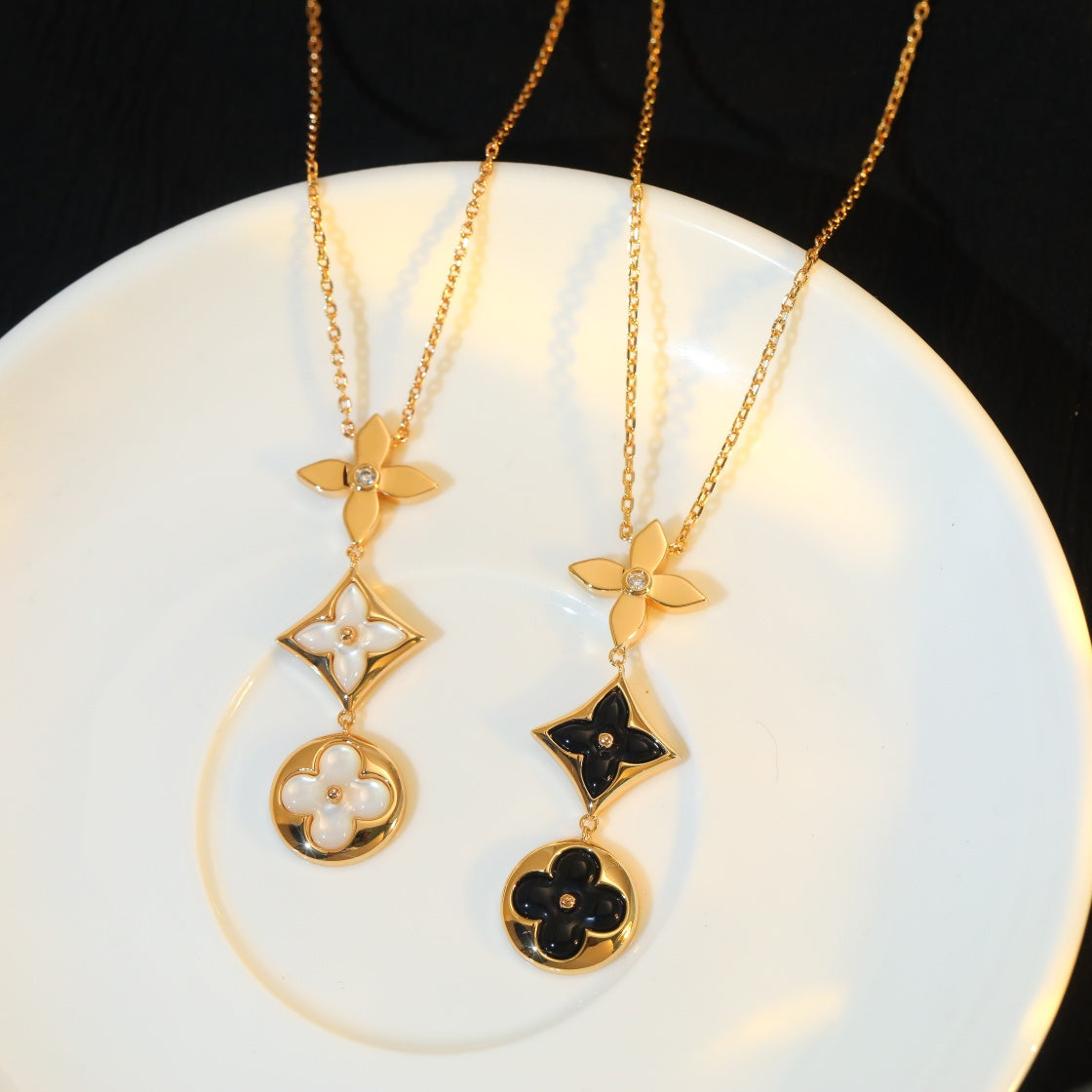 [Regalia jewelry]STAR AND SUN ONYX PINK GOLD NECKLACE
