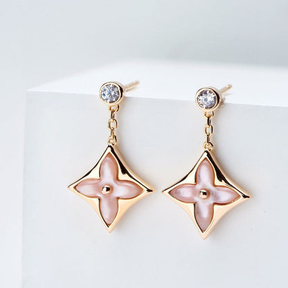 [Regalia jewelry]DOUBLE STAR PINK GOLD MOP DROP EARRINGS