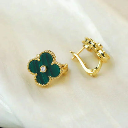 [Regalia jewelry]CLOVER MEDIUM 1 MOTIFS MALACHITE DIAMOND EARRINGS
