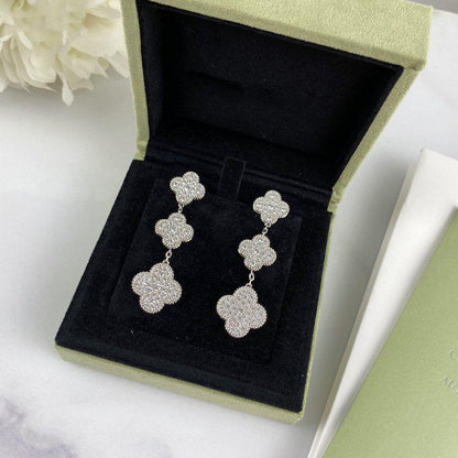 [Regalia jewelry]CLOVER 3 MOTIF DIAMOND SILVER DROP EARRINGS