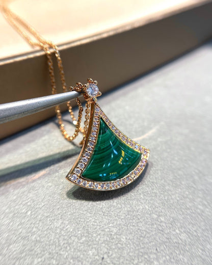 [Regalia jewelry]DREAM MALACHITE DIAMOND PAVED PINK GOLD NECKLACE