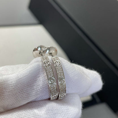 [Regalia jewelry]LOVE DIAMOND SILVER HOOP EARRINGS