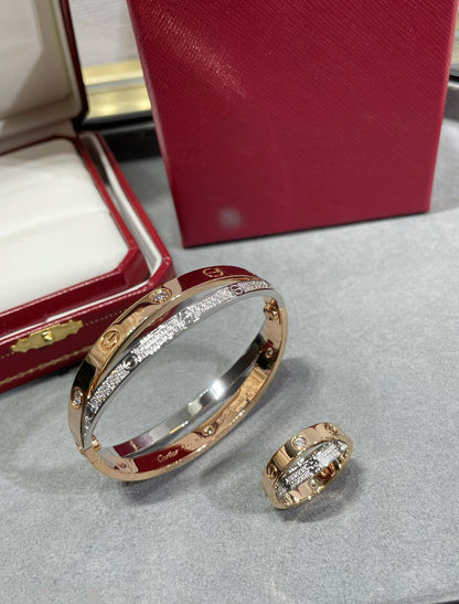 [Regalia jewelry]LOVE PINK GOLD SILVER DIAMOND DOUBLE RING