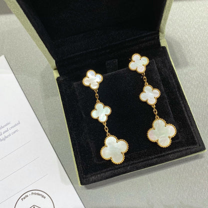 [Regalia jewelry]CLOVER MOP 3 MOTIFS GOLD EARRINGS