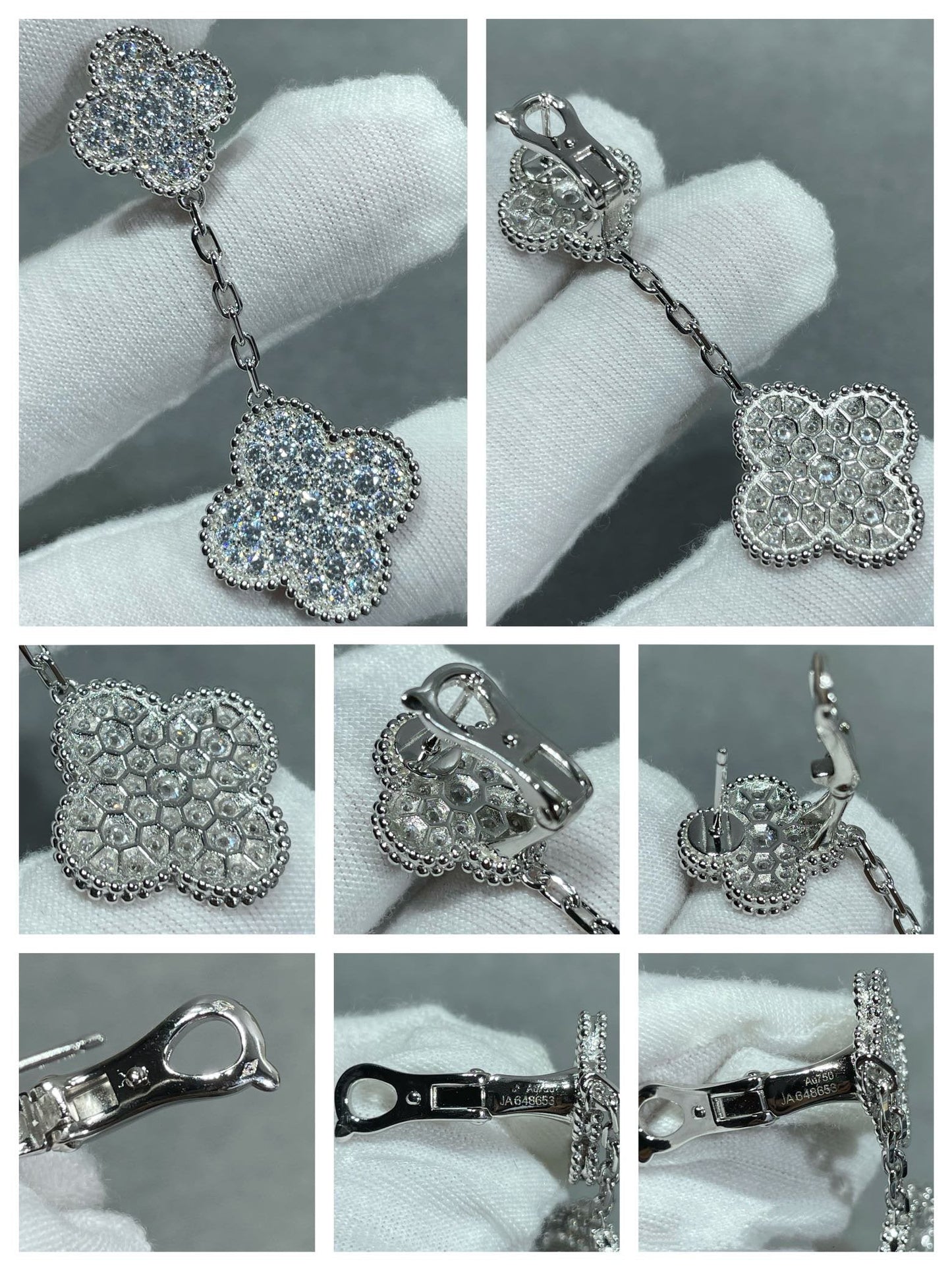 [Regalia jewelry]CLOVER 2 MOTIFS DIAMOND PAVED SILVER EARRINGS