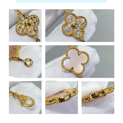 [Regalia jewelry]CLOVER 5 MOTIF DIAMOND PINK MOP PINK GOLD BRACELET