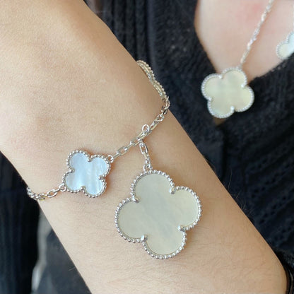 [Regalia jewelry]CLOVER 5 MOTIF WHITE MOP SILVER BRACELET