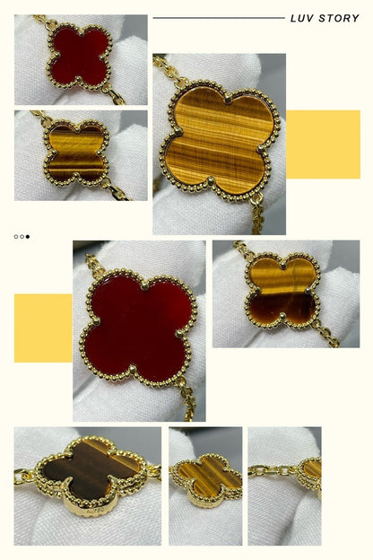 [Regalia jewelry]CLOVER 16 MOTIF CARNELIAN TIGER EYE ROSE GOLD NECKLACE