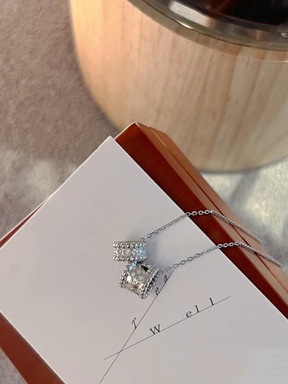 [Regalia jewelry]PERLEE DOUBLE PENDANT SILVER DIAMOND NECKLACE