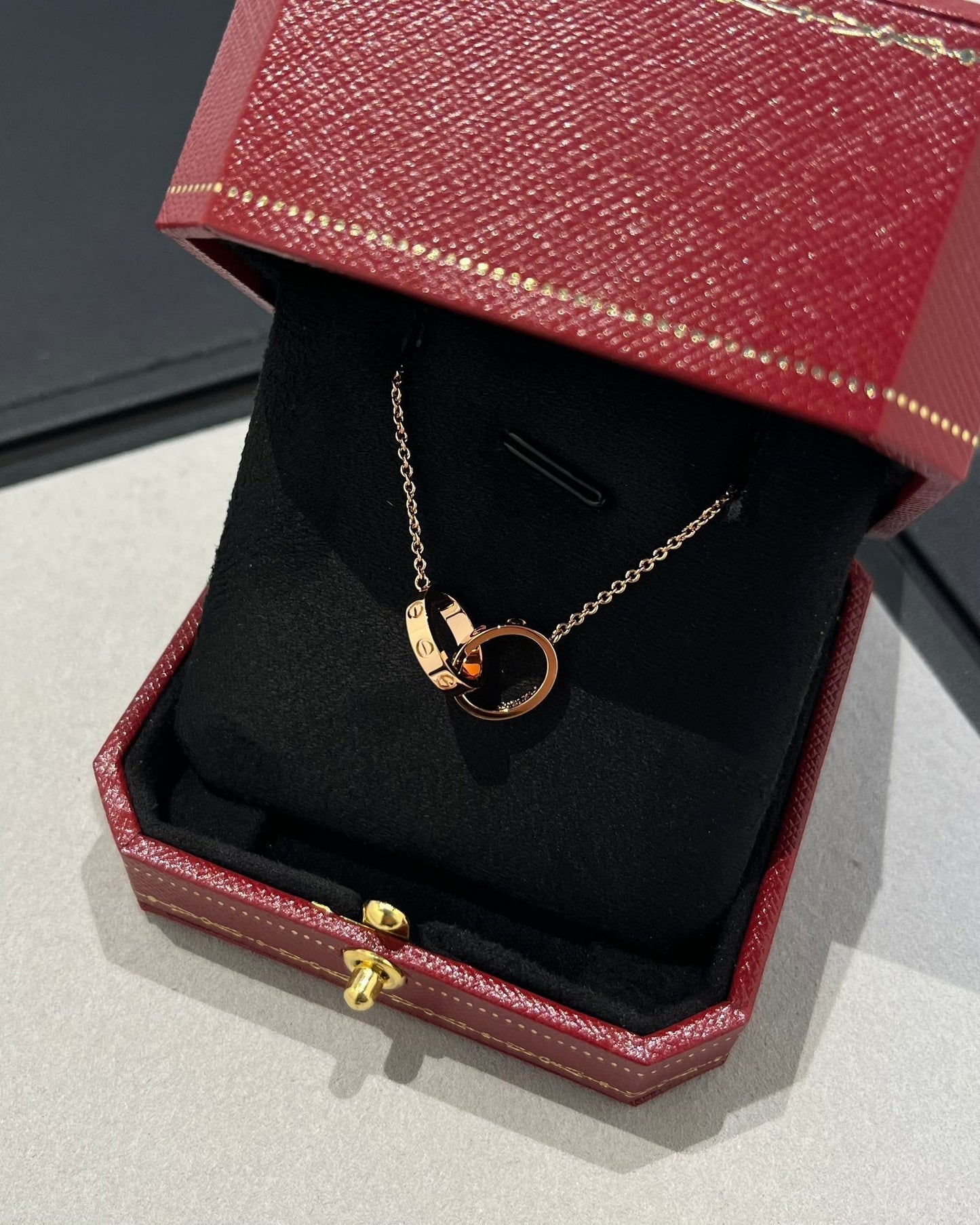 [Regalia jewelry]LOVE NECKLACE DOUBLE RING PINK GOLD